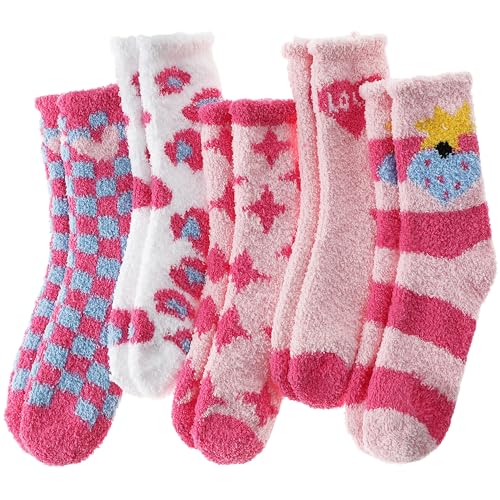 Image of EBMORE Fuzzy Socks for Women, Thick Cozy Warm Fluffy for Winter | Ultra Soft Plush Fleece Lining, Stretch Cuff, Comfy Heel & Toe, for Home & Sleep, Gifts Cabin Slipper Socks, 5 Pairs