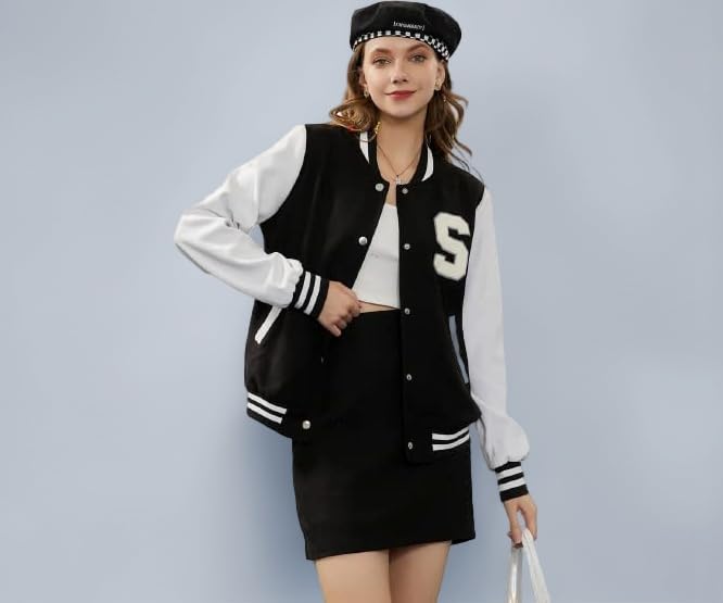 Stylish Long Sleeve Letterman Varsity Jacket for Women