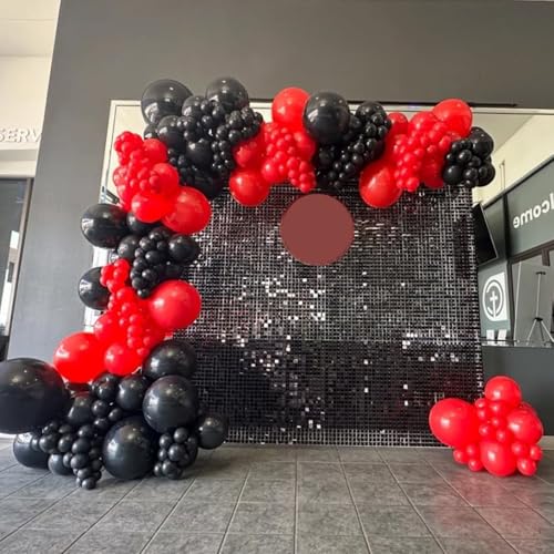 Image of Black and Red Balloon Arch Kit, 114PCS Red and Black Balloons, 4 Sizes Black Red Balloons for Birthday New Year Party Decorations