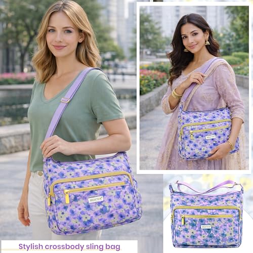 Image of Storite Women's Printed Crossbody Sling Bag | Multi Pocket Lightweight Shoulder Bag | Adjustable Strap Travel Messenger Bag | Boho Design Casual Everyday Purse