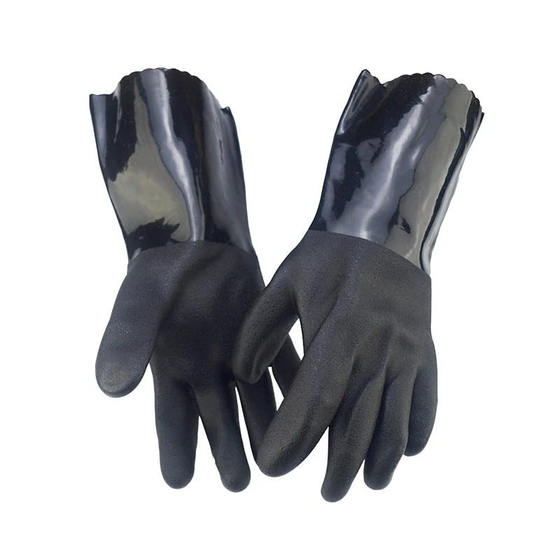 Guantes de trabajo de seguridad resistentes a químicos, antideslizantes, resistentes al agua y al aceite de palma, color negro, 28cm-30cm, 5 pares