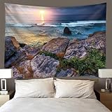 風景タペストリー 室内装飾 満潮水タペストリー 海辺の奇岩 タペストリー 寝室 リビングルーム 寮のキッチンの装飾に使用60x40inch