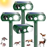 Sonic Fortress Pro Deer Repellent Cat Deterrent Outdoor Solar Ultrasonic Animal Repellent with Motion Sensor Strobe Light for Skunk Raccoon Rabbit Dog Squirrel Fortress Pro for Yard Garden Lawn,4 Pack