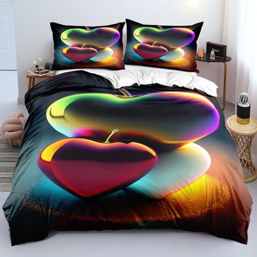 Ypthriline Manzana 3D Juego de Funda Nordica 220x240 cm PatróN En Forma De CorazóN 3 Piezas Microfibra Fundas Nórdicas con 2 Fundas de Almohada 50x75 para Adultos, Niños y Niñas