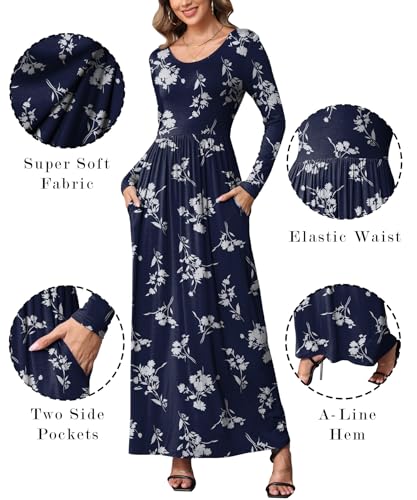 Image of EUOVMY Women's Long Sleeve Loose Maxi Dresses Casual Long Dresses with Pockets