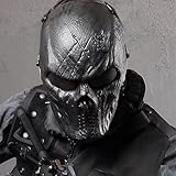 Scary Halloween Ghost Mask - Tactical Mask Skeleton with Metal Mesh Eye Protection ， Rave Adult Entire Head Realistic Latex Helmet,for Halloween Airsoft CS Game Cosplay and Masquerade (Black Skull)