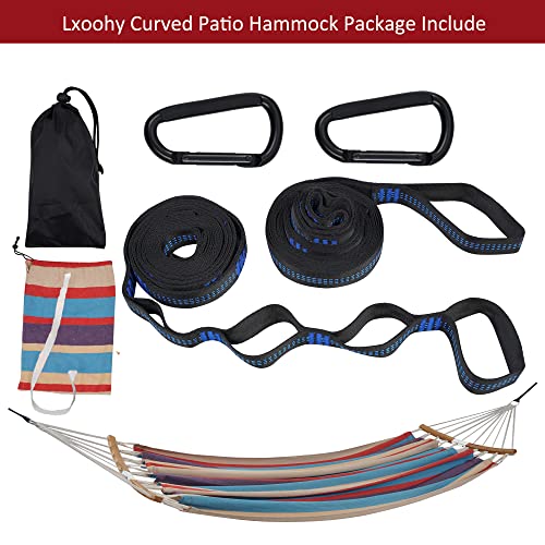 Lxoohy Outdoor Double Hammock With Travel Bag, Portable 2 Person Patio Hammock With D Rings And Tree Straps For Camping, Picnic, Backyard, Foldable And Curved Spreader Bar, Red Blue #TOP6
