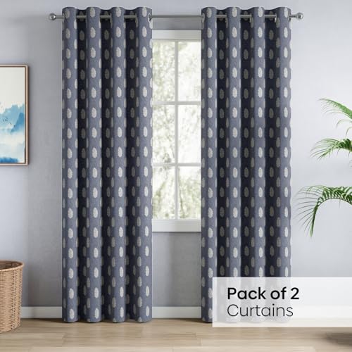 Image of haus & kinder Jacquard Door Curtains 7 Feet Long Pack of 2 Door Curtains, 7 Feet Curtains for Door (Feather Fern, Steel Grey 130x213 CM)