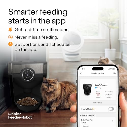 Image of Whisker Feeder-Robot, Black with Smoke-Grey Hopper | Smart, Automatic Pet Feeder, Feed Your Cat or Dog from Anywhere, Designed & Assembled in USA