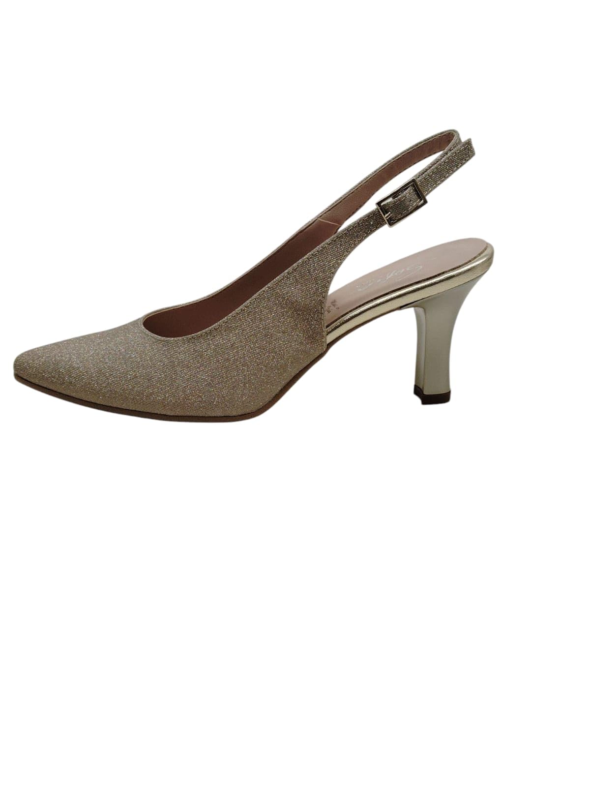Generico Sofia 8017 Scarpe Eleganti da Donna con Tacco, Slingback Glitterato Champagne o Argento, Tacco a rocchetto 6 cm