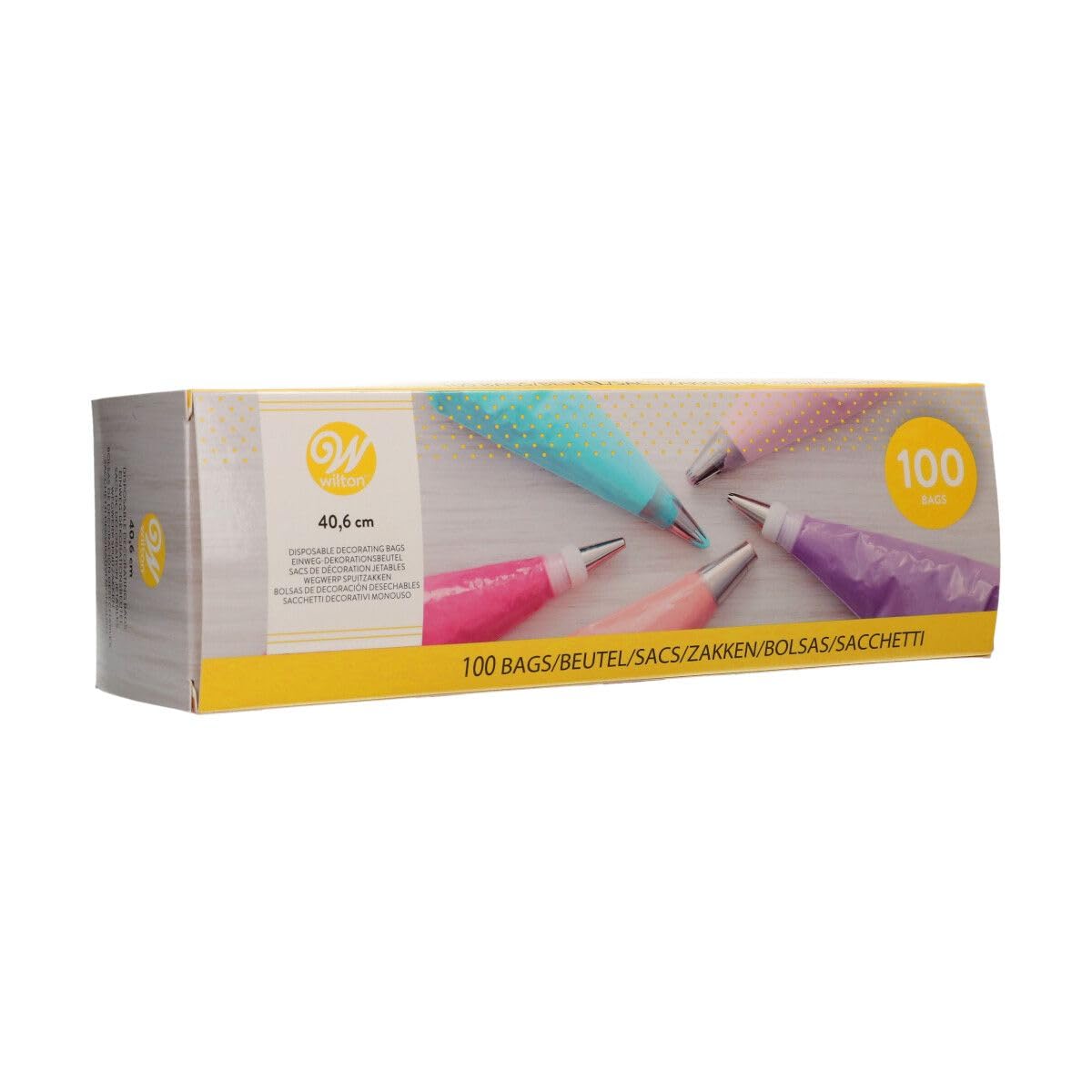 Wilton 100 mangas pasteleras desechables para todas las boquillas, bolsas decorativas de plástico flexible, 40 cm