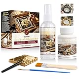 ROFPM Blattgold Vergoldungs Kleber, Gold Leaf Adhesive, 100ml Wasserbasierter Kleber und 100ml Schutzlack, Goldfolie 100 Pcs, 2 Pinsel, Anlegemilch für Blattgold für Basteln, Malen, Heimdekoration