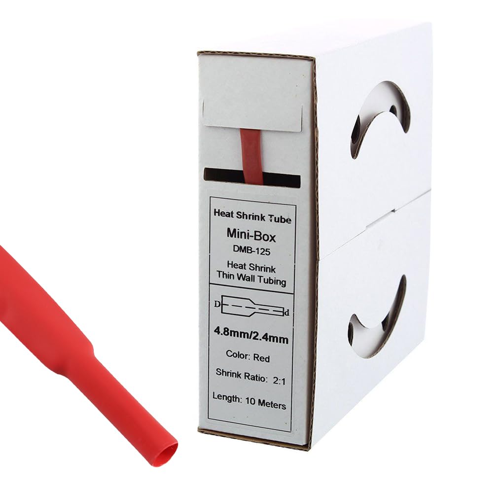 Offgridtec 10 m Heat Shrink Tubing 4.8 mm > 2.4 mm Red Dispenser Box Workshop Car, 4,8mm > 2,4mm