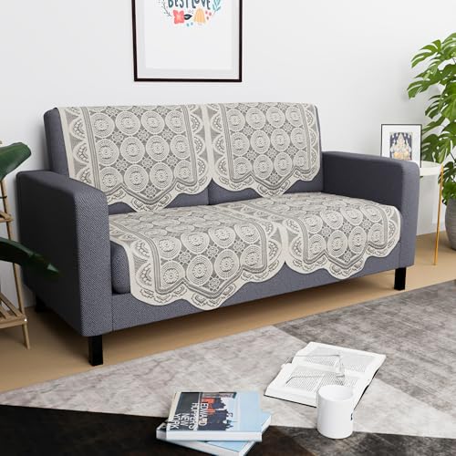 Image of Kuber Industries (Set of 4) Stylish & Durable Cotton Sofa Covers 2 Seater | Washable Sofa Protector /Mat & Slipcover for Hall, Living Room & Office | Plain Circle - Off White