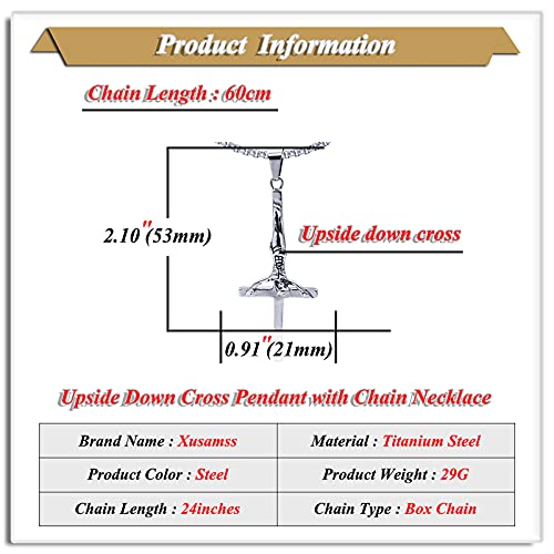 Xusamss Punk Titanium Steel Inverted Cross Pendant Skull Necklace,24inches Chain2