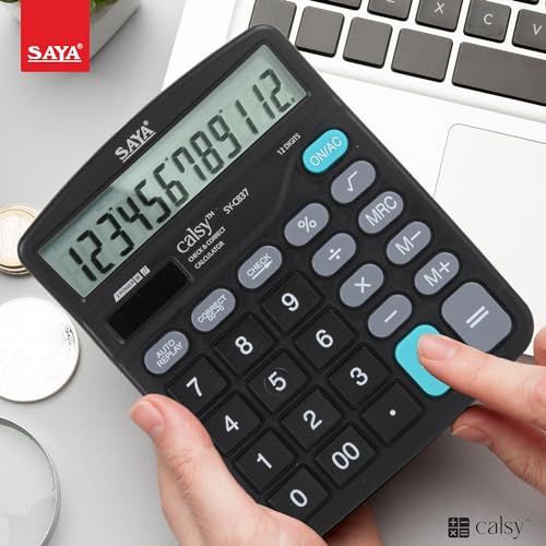 Image of Saya Standard Desktop Calculator | 112 Steps Check | M+, M-, MRC Functions | Dual Power: Solar & Battery | Large Button Layout | Auto Power Off | Ideal for Office, School & Business | 1-Year Warranty.