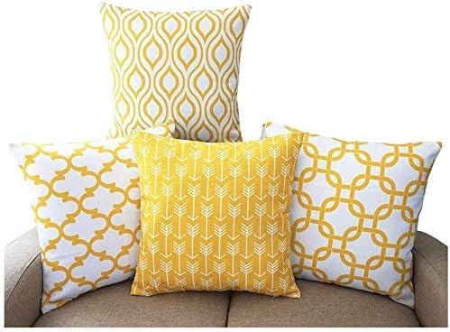 TIDWIACE Set of 4 Mustard Yellow Cushion Cover Outdoor Furniture Decorative Linen - Throw Pillow case for Home Office Sofa Bedroom Car Garden, Invisible Zipper 45x45cm/18x18 Inch