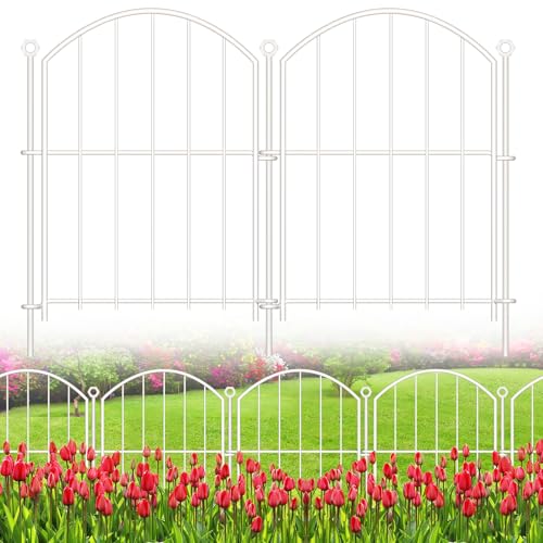 Decorative Garden Fence 17in x30ft, 30 Pack Rustproof Metal No Dig Fence Animal Barrier for Dog, Arched Flower Bed Edging Ornamental Wire Border Panel Fencing (White, 30 Panels-17in(H) x30ft(L))