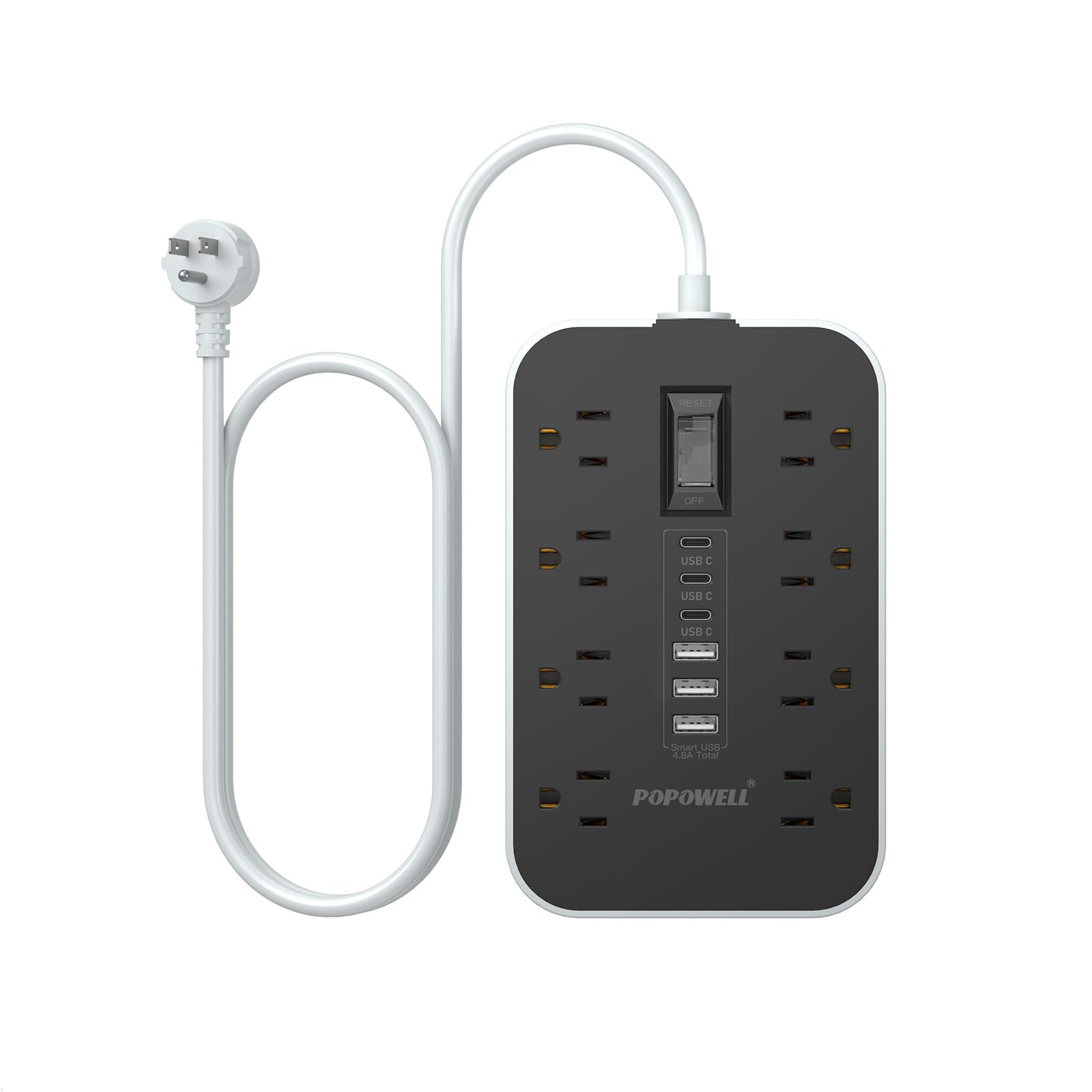 Appliance Power Strip- 14 Guage Heavy Duty Extension Cord, 24in, 8 AC Outlet& 6 USB Ports 4.8A USB Charging Station, 1080J, High Wattage for Microwave, Conditioner, Kitchen, Garage Essentials.