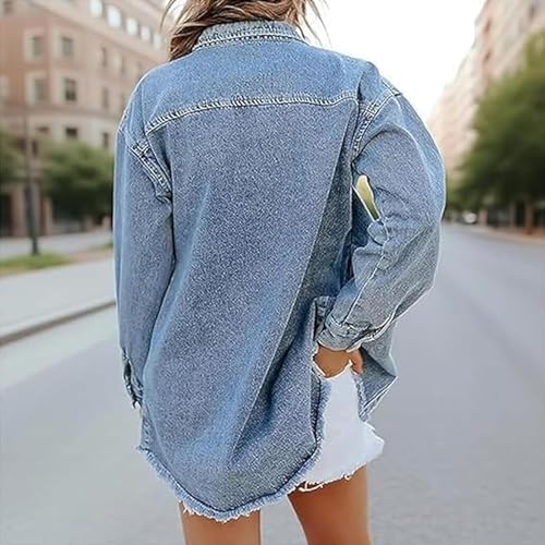 Expectatioin Jacket, Women's Casual Denim Button down Distressed Jacket, Oversized Jean Jacket for Women4
