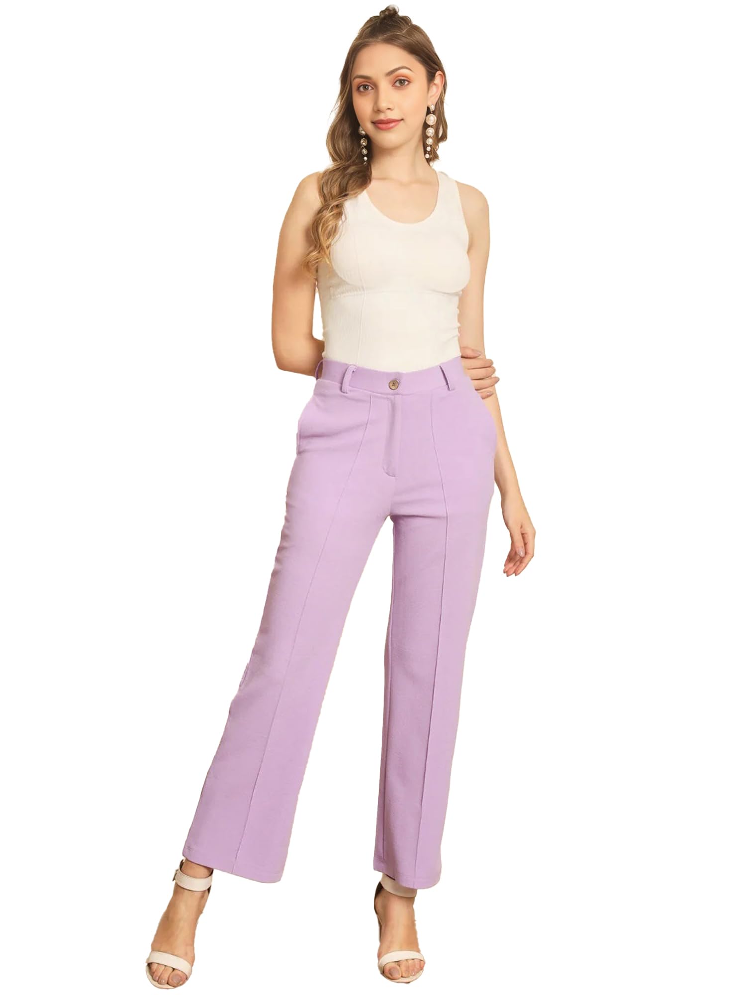 Womens Regular Fit Comfort Solid Purple Trousers Versatile Office Casual Wear Pants