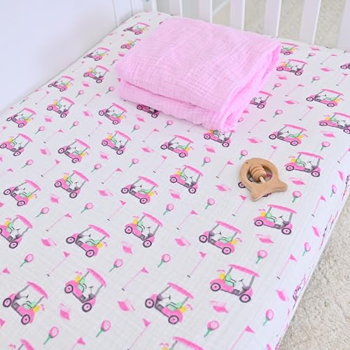 Image of LollyBanks Muslin Crib Sheet, 100% Cotton Fitted Crib Sheets for Girls