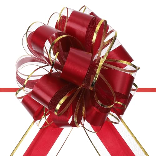 sourcing map Lot de 10 grands nœuds à tirer de 15,2 cm avec bord doré, ruban en organza pour emballage cadeau de voiture, mariage, paniers, cadeaux de...