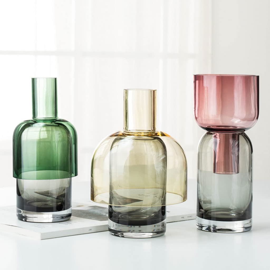 Jarron Florero Jarrón de Vidrio de Doble Transparente Luz nórdica Luz de Lujo Geometría Jarrones Hogar Sala de Estar Decoración Terrario Arte Decoración Jarrones Decorativos(Rot,9.5 * 20cm)