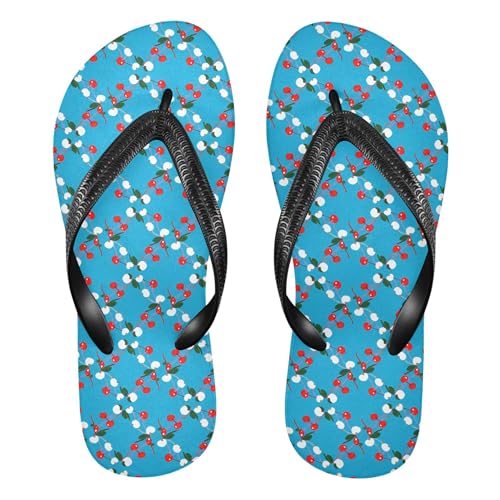 Burbuja Cherries on Blue Flip Flops for Women Men, Soft Thong Sandals Rubber Slippers for Pool Beach Essentials