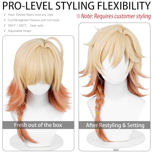 Image of Mydei Blond Gradient Orange wigs with Side Bangs&Braids Long Layered Haircut Women Men Anime Game Cosplay wig Halloween,Christmas,Comic con,Party,Game Show