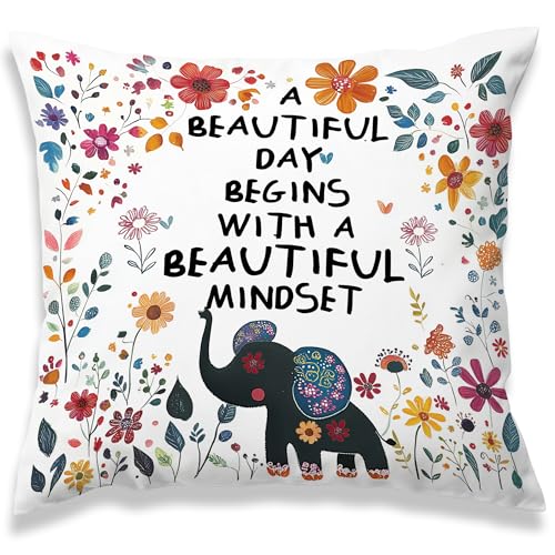 MNASAIOO Inspirational Floral Elephant Decorative Throw Pillow Covers, Beautiful Girl