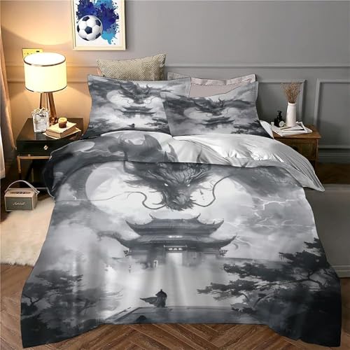 Housse de couette dragon microfibre résistante et parure ultra douce 140x200