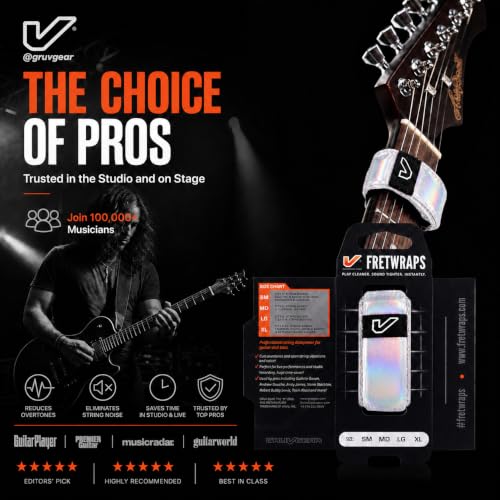 Image of Gruv Gear Fret Wrap Guitar Mute Bubby Lewis FretWrap for Electric, Acoustic & Bass, String Dampener for Recording, Tapping & Practice, Fits 7-12 String Bass (1 Pack Extra Large Iridescent)