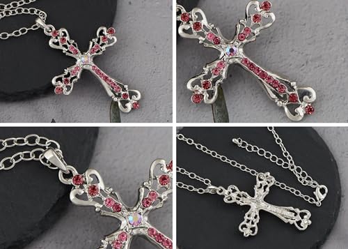 Image of Alilang Womens Black Silver Clear Crystal Rhinestones Celtic Holy Cross Pendant Necklace