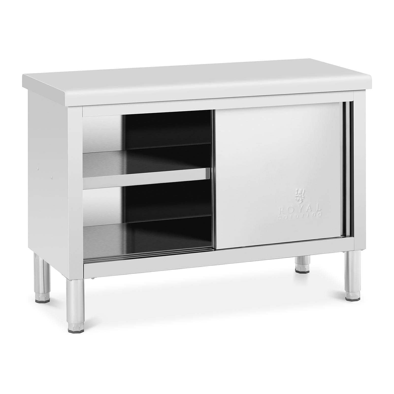 Royal Catering RCAT-120/50-WTP - Armadietto da lavoro in acciaio inox, 120 x 50 cm, capacità 390 kg, armadietto da cucina in acciaio inox, altezza 85 cm, 1 inserto)