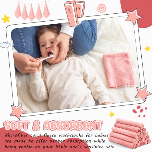 Image of Handepo 100 Pack Baby Washcloths Bulk 10 x 10 Inch Microfiber Coral Fleece Baby Face Towels Absorbent and Soft Wash Cloths for Newborns Infants and Toddlers(Pink)