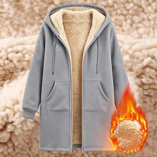 Women Zip Up Long Hoodies Sherpa Fleece Lined Warm Hooded Coat with Pockets - image 9