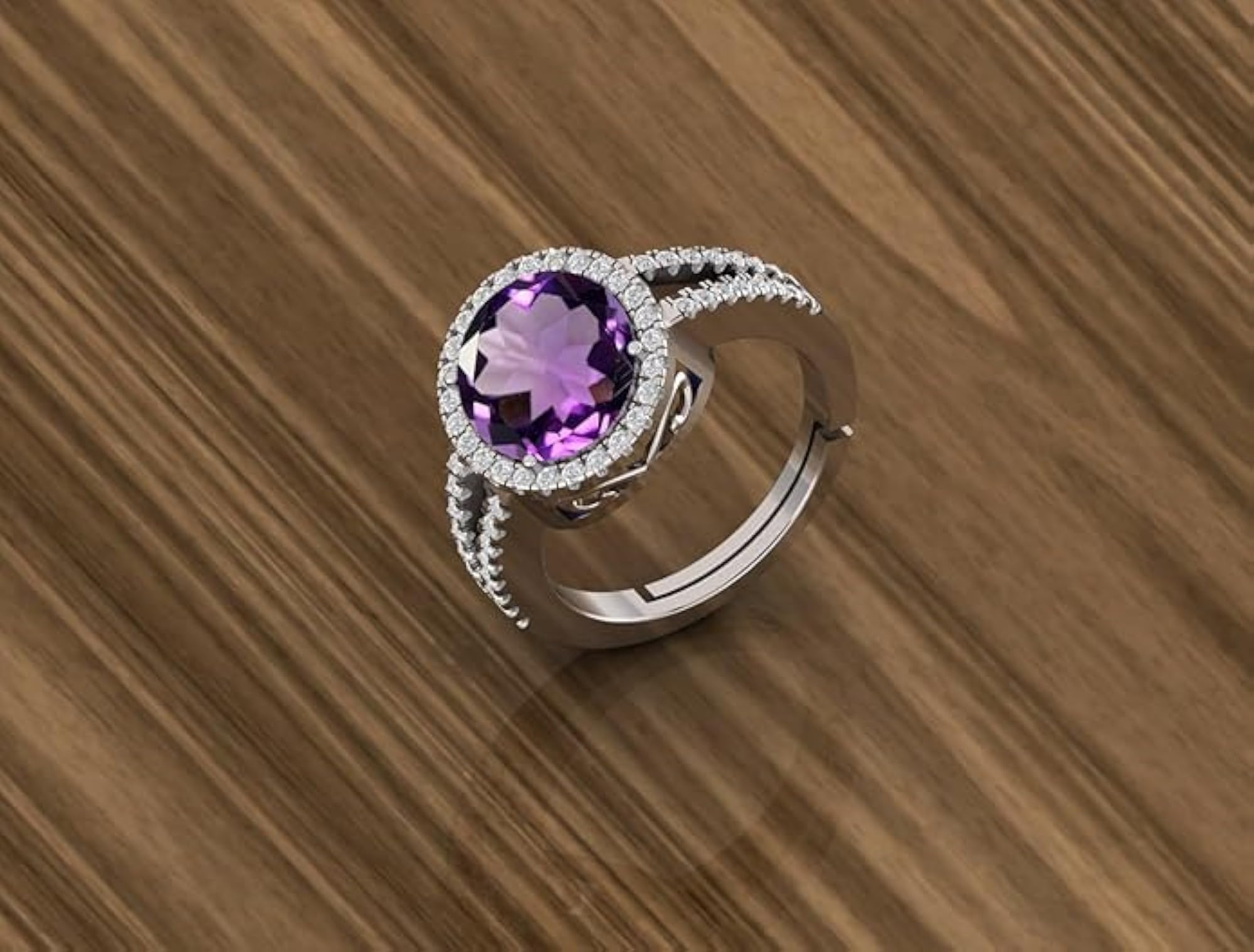 Natural Amethyst Silver Plated Adjustable Ring, 8.00 Carat