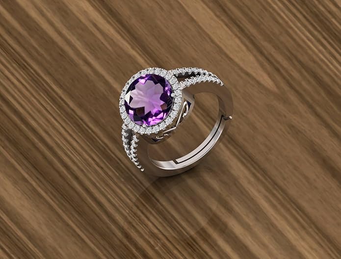 Image of LMDPRAJAPATIS 11.25 Ratti 10.50 Carat Original Amethyst (Katela) Gemstone Silver Adjustable Ring For Men And Women