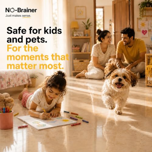 Image of No Brainer Plant-Based Floor Cleaner Concentrate Powder, Phenyl Alternative | Powder-to-Liquid, 2 Pouches Make 2 Litres, Citrus Fresh | Marble, Tiles, Wood, No Plastic Waste | Baby & Pet Safe