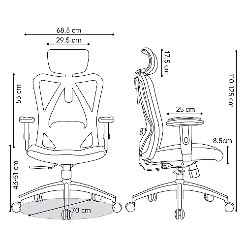 كرسي من سيهو للألعاب والعمل والدراسة والاسترخاء، يتميز بمسند رأس قابل للتعديل ودعم قطني وتصميم إرجونومي، مصنوع من الشبك، باللون الأسود