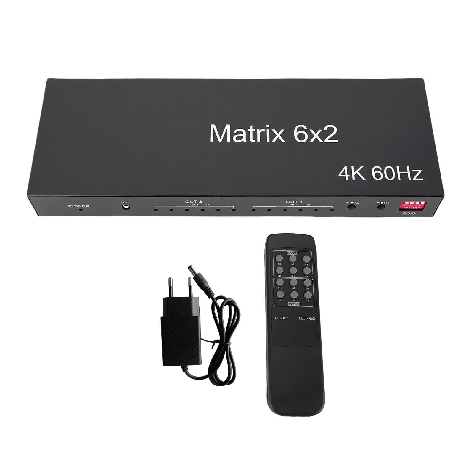 Bewinner Interfejsu Multimedialnego 4K 60 Hz 6x2 HD, Płynny Rozdzielacz Wideo z Optycznym Wyjściem SPDIF 3,5 Mm, Pilot do Projektorów z Dwoma Wyświetlaczami (wtyczka UE)