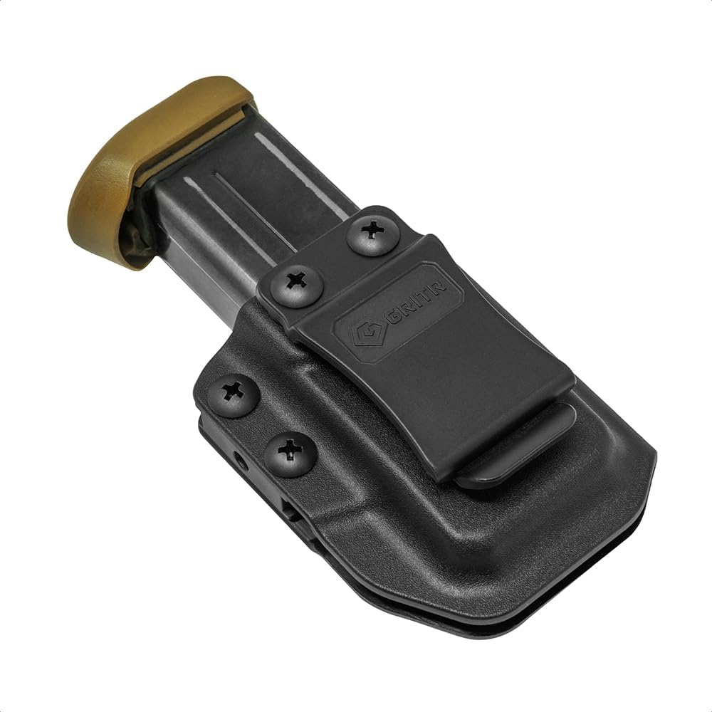 GRITR IWB/OWB Pistol Magazine Holder - Mag Carrier Fits 9mm/10mm/.357/.40/.45 Double Stack, 9mm/.40/.45 Single Stack Magazines w/1.5" Belt Clip, Adjustable Retention & Cant - Allen Wrench Included
