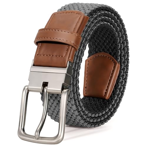 JASGOOD Mens Reversible Braided Stretch Belt for Mens Golf Woven Web Belt