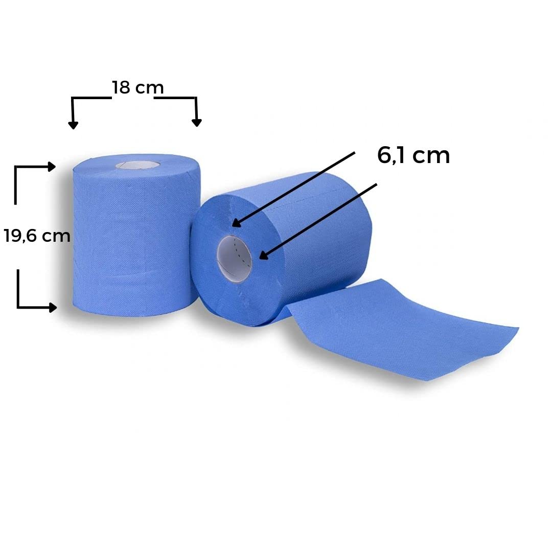 ZPAPER - 6 Rotoli Asciugamani BLU - Carta Cellulosa 450 Strappi a Rotolo, 2 Veli, Anima a Spirale, Confezionati. Rotoli Bobine Asciugatutto