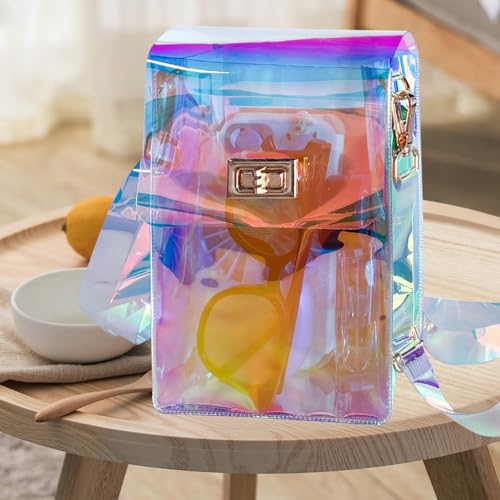 Image of Holographic Clear Bag Stadium Approved - Iridescent Jelly Crossbody PVC Purse with Strap for Women | Holographic