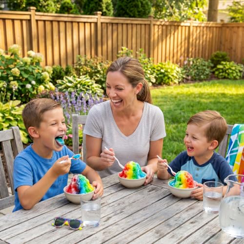 Nostalgia Snow Cone Shaved Ice Machine - Retro Cart Slushie Machine Makes 48 Icy Treats - Includes Metal Scoop, Storage Compartment, Wheels for Easy Mobility - White, Blue