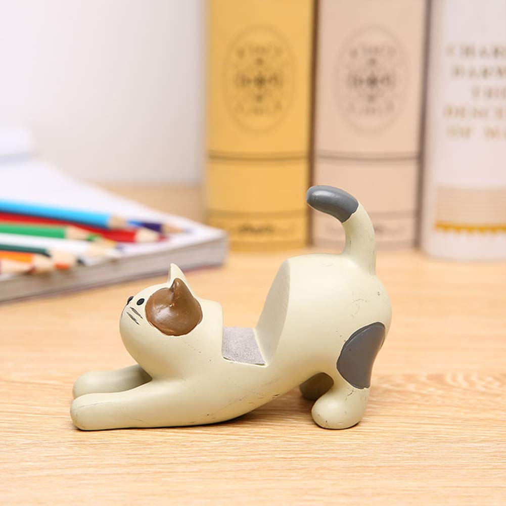 Jiakalamo Lazy Bracket Cat Shape Resin Phone Holder Desktop Stand Fixing Mini Portable,Cat Desk Cell Phone Stand Holder Home Office Works(White) - Image 3