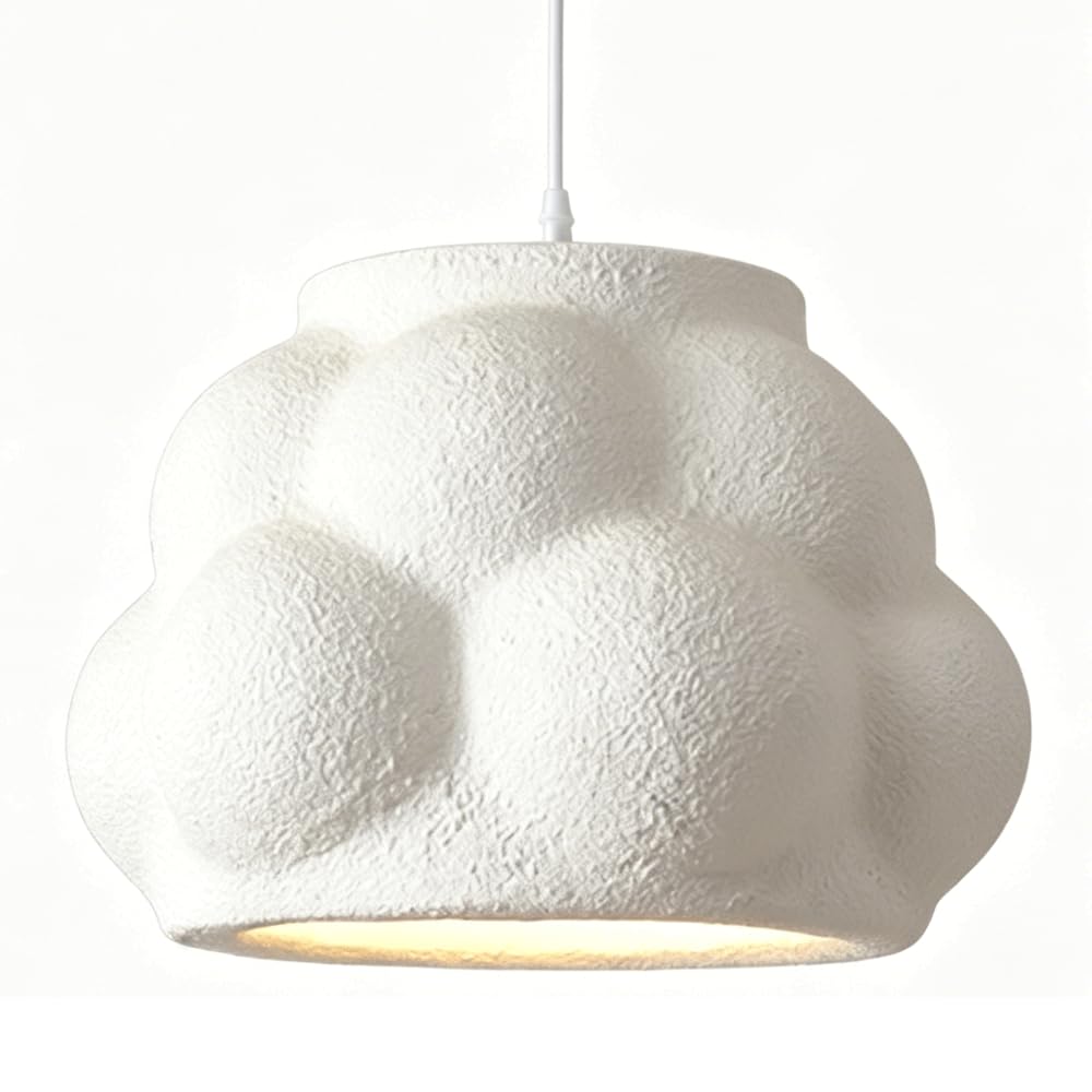 ESIYUVO Unique Cloud Outline Hanging Lamp Soft Tone Polystyrene Lampshade Chandelier Adjustable Suspension Cord E27 Base Pendant Light Fixture for Homestay Room Leisure Corner Cafe Shop Rest Room