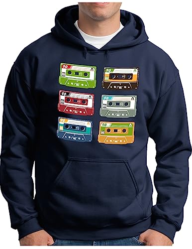 Sweat homme retro music casette tape bleu marine pull grande taille 4XL